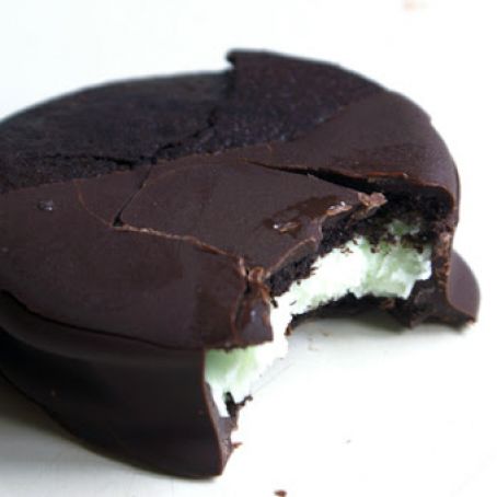 double dark chocolate-dipped fresh mint ice cream sandwiches.